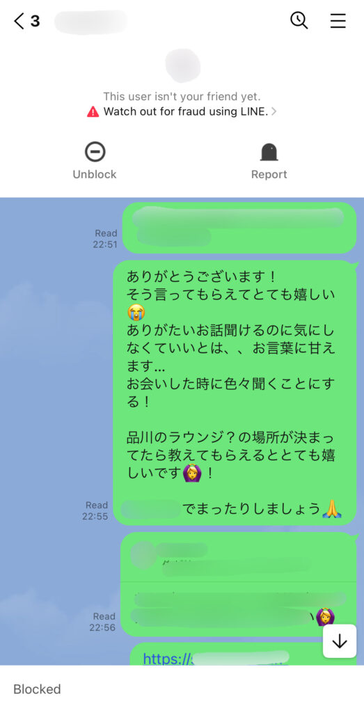 MさんのLINEに対する私の回答。コンサル料が無料なので、とりあえず会ってみることにした。