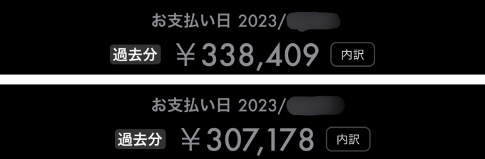 著者が一人暮らしを始めたときのクレジットカードの引き落とし料金。一回の引っ越しで約60万円を使った。