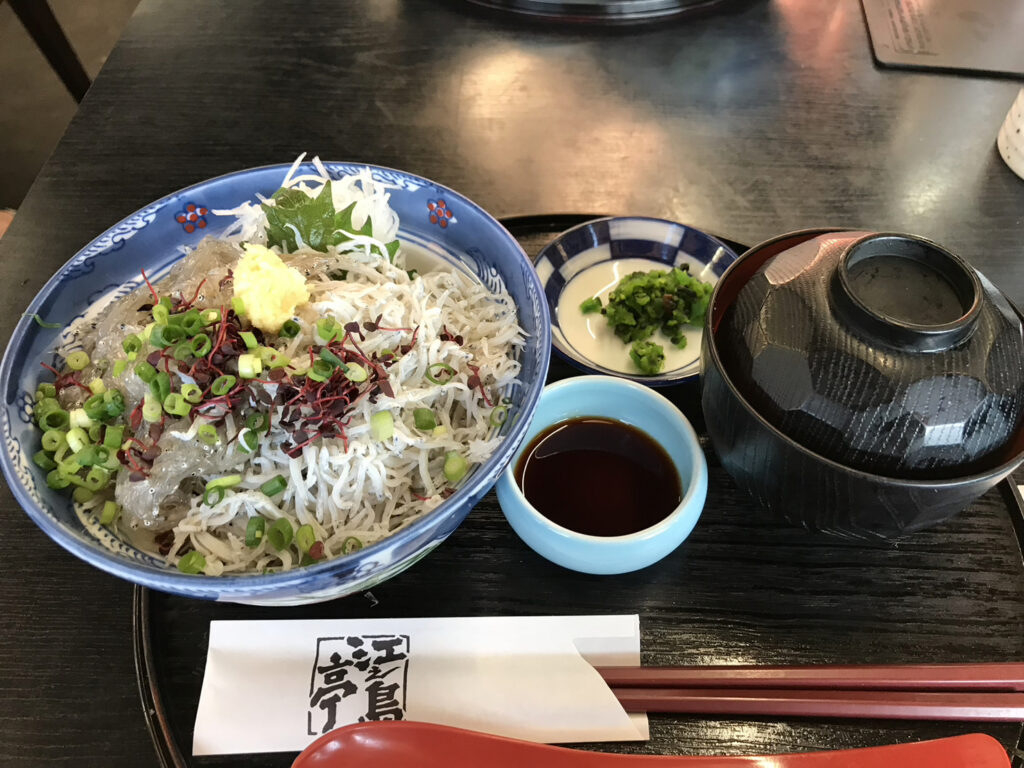 江ノ島の生しらす丼の写真。